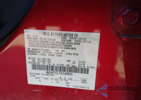 2018 Ford Ecosport Ses z USA, uszkodzony, nr VIN MAJ6P1CL7JC169844